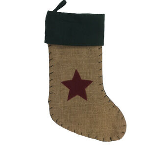 Advance Concept Ltd Christmas Stocking Burlap Green Red Felt Star Lined Country